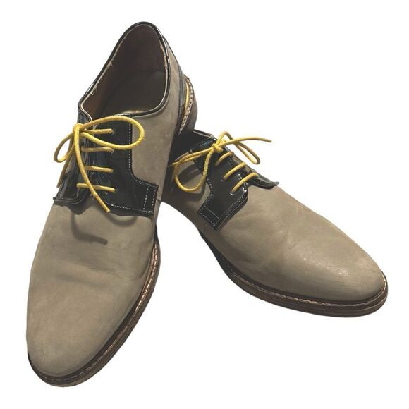 House of Hounds Men’s Lace-Up Oxford Tan Nubuck w/Brn Patent Leather Accents 11